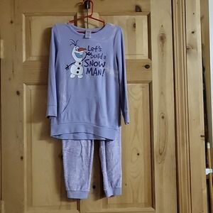 Disney Frozen Olaf Sweatshirt pants girls size 5 6 years 2PC Set soft sparkles
